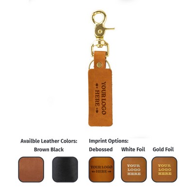 Full-Grain leather Rectangle Keychain w/Brass Scissor Clip and key ring