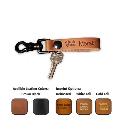 Full-Grain Leather Slim Belt Loop Keychain w/Zinc Scissor Clip