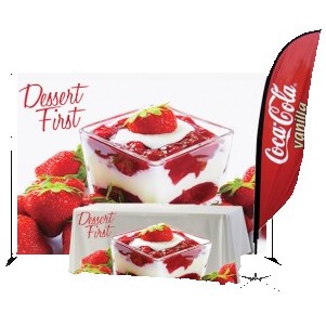 Trade Show Pack #2/ 8x8 Fabric Banner, Zoom3 10' Flag w/X-Base, 6' throw