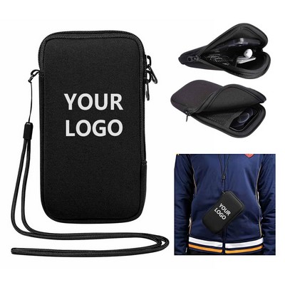 Portable Neoprene Zippered Phone Pouch With Lanyard
