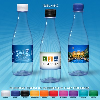 12 Oz. Custom Labled Water in Clear "Glastic" Bottle w/Flat Cap