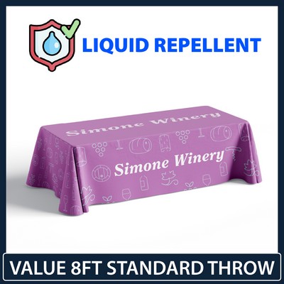 Value - 8' x 30"Top x 29"H - 4 Sided Hemmed Standard Liquid Repellent Table Throw (Full Coverage)